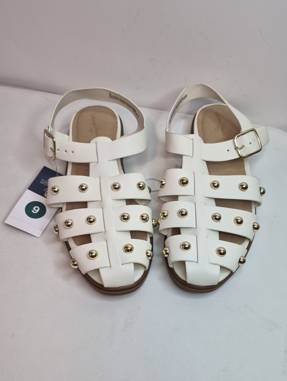 Target White Gladiator Sandals with Gold Studs Size 9